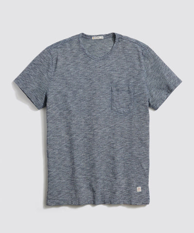 Indigo Mini Stripe Signature Crew Tee in Indigo Space Dye