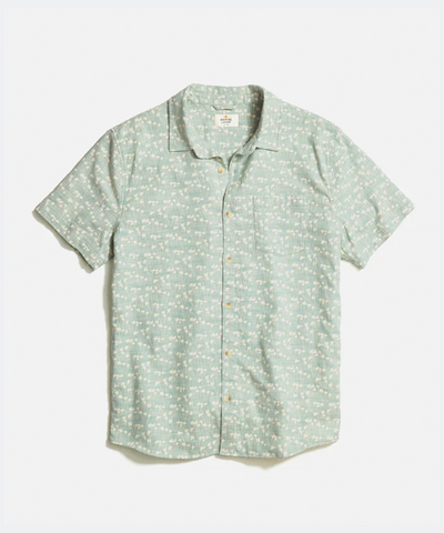 Classic Stretch Selvage Short Sleeve Shirt in Green Palm Print