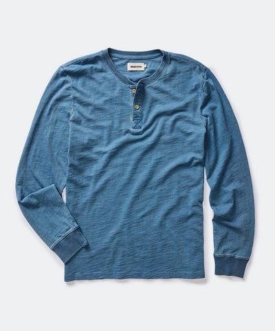 The Organic Cotton Henley in Indigo Bleach Wash