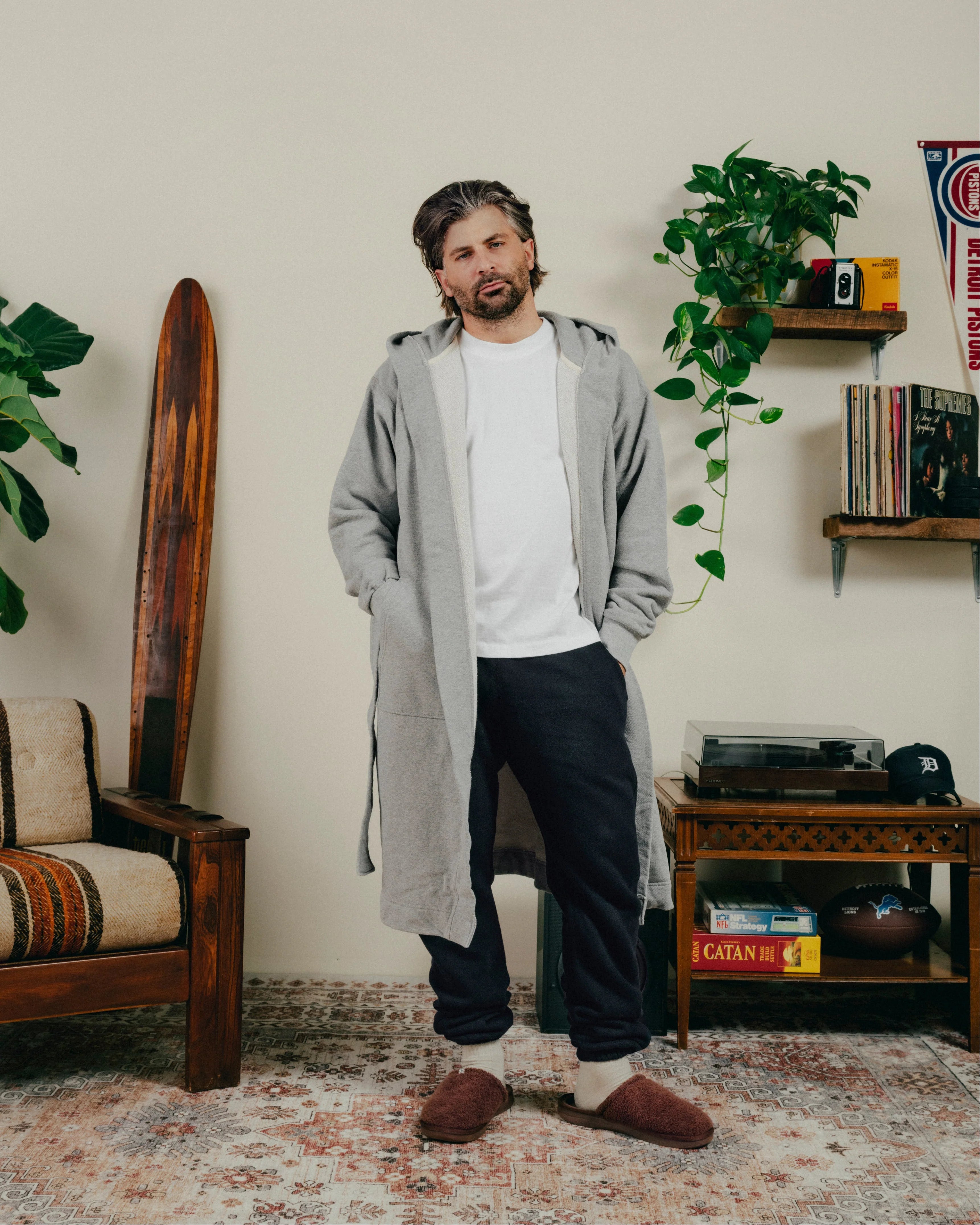 The French Terry Hooded Robe in Heather Gray