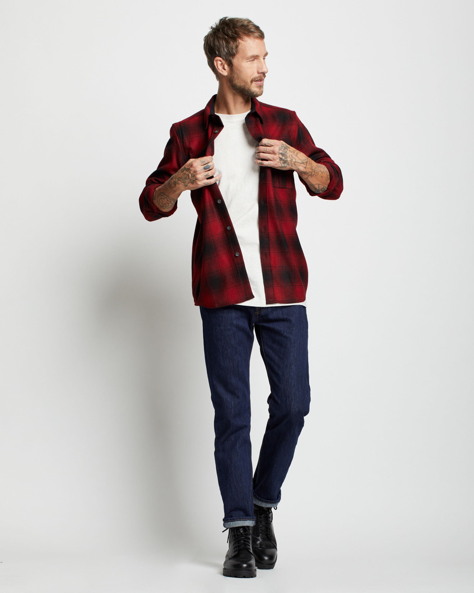 Scout Wool Shirt in Red/Oxford Buffalo Check