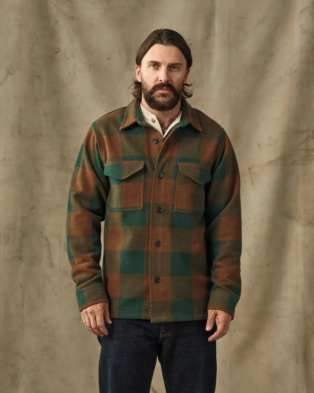 Wool Jac-Shirt in Bronze Green Plaid