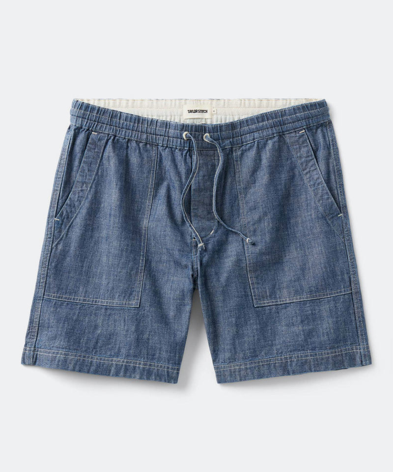 The Breakwater Short in Rinsed Indigo Chambray