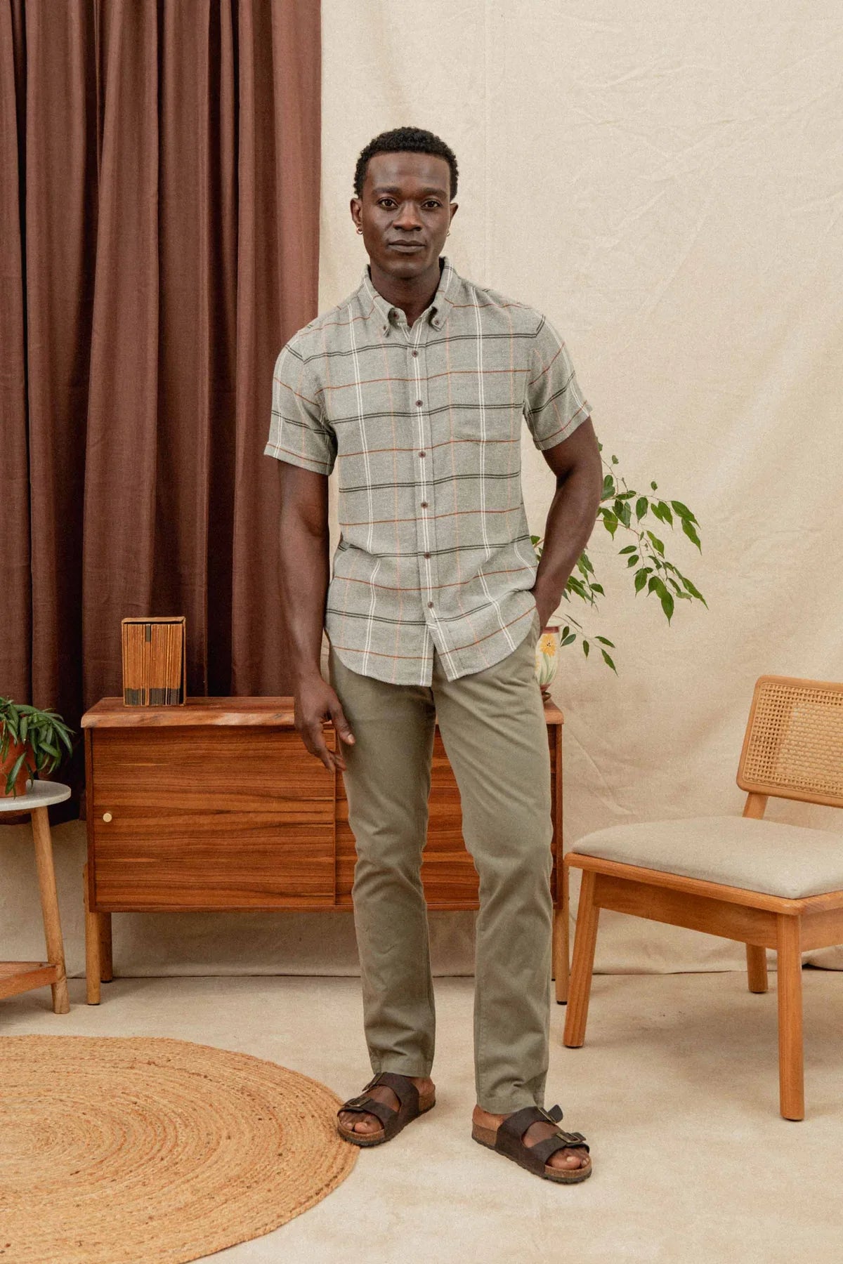 Jordan Slim Shirt in Olive Ember Grid