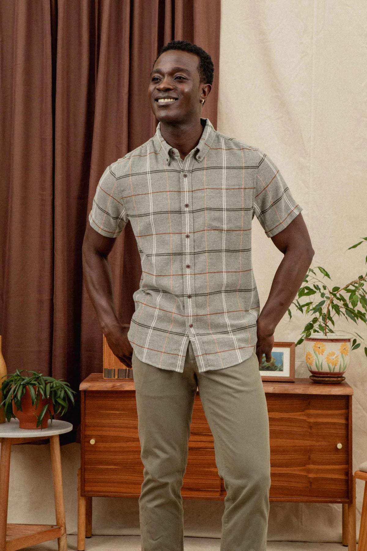 Jordan Slim Shirt in Olive Ember Grid