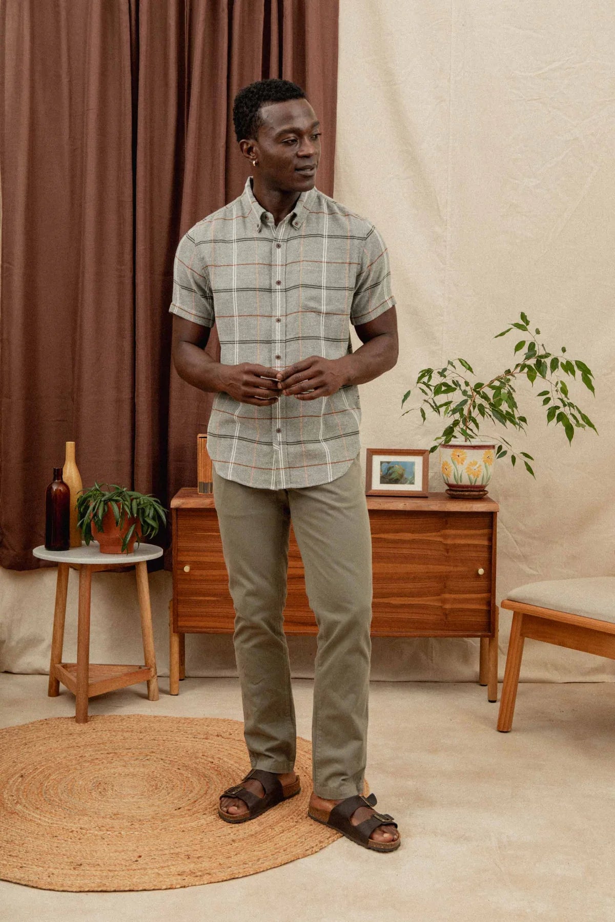 Jordan Slim Shirt in Olive Ember Grid