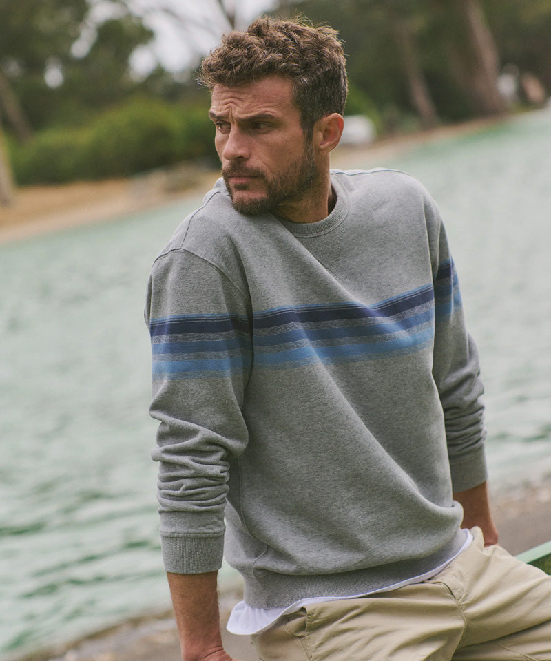Relaxed Cloud 9 Fleece Crewneck in Heather Grey Stripe