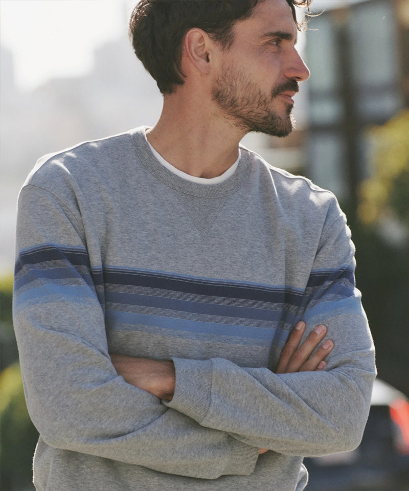 Relaxed Cloud 9 Fleece Crewneck in Heather Grey Stripe