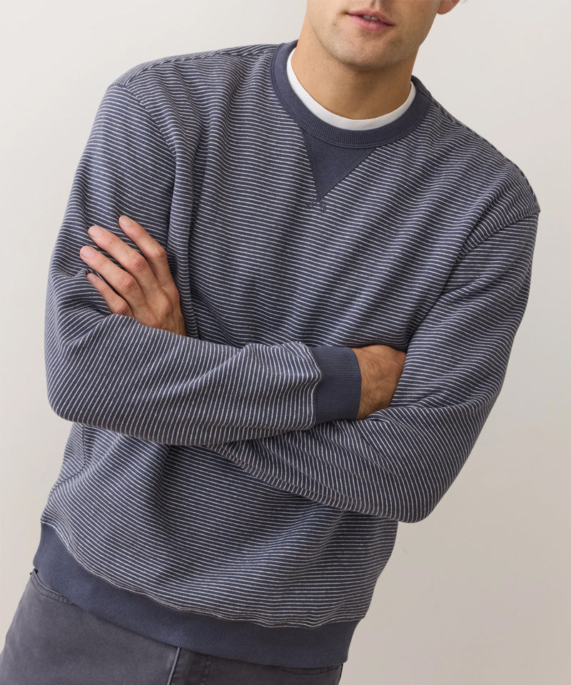 Relaxed Cloud 9 Fleece Crewneck in Navy Mini Stripe