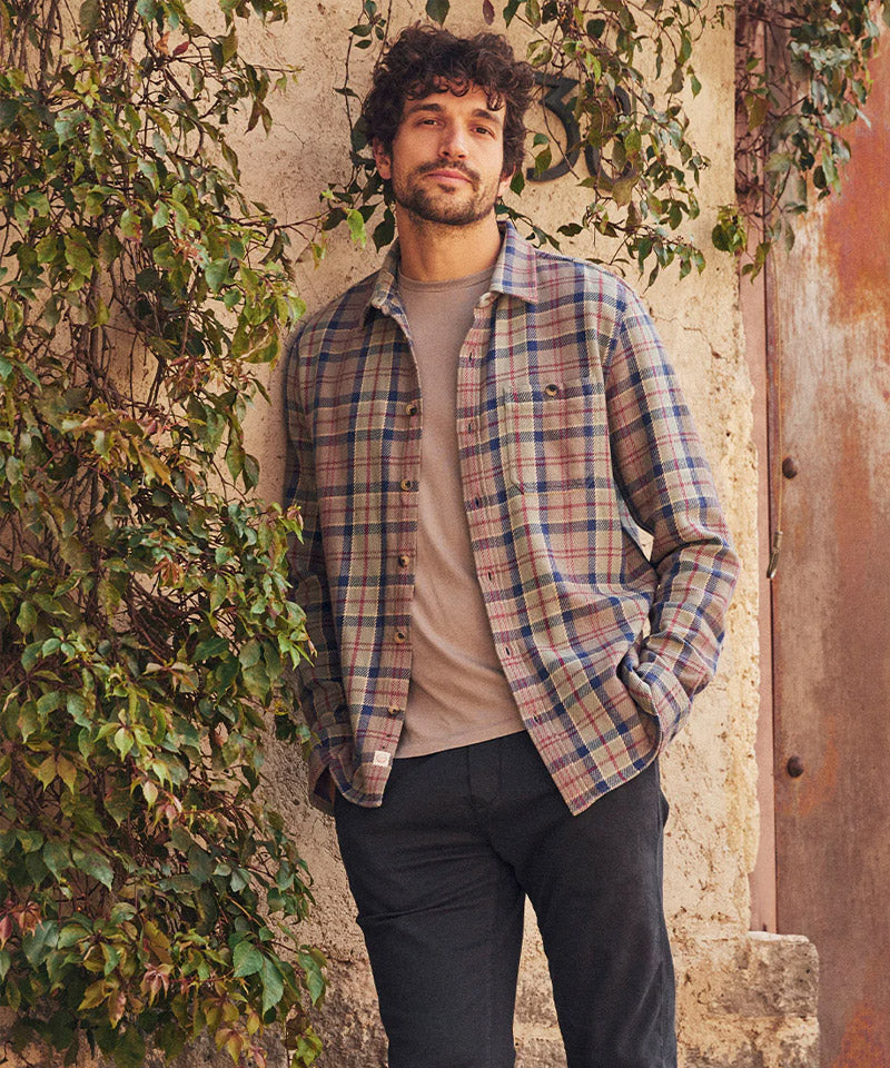 Cole Textured Twill Shirt in Green Plaid