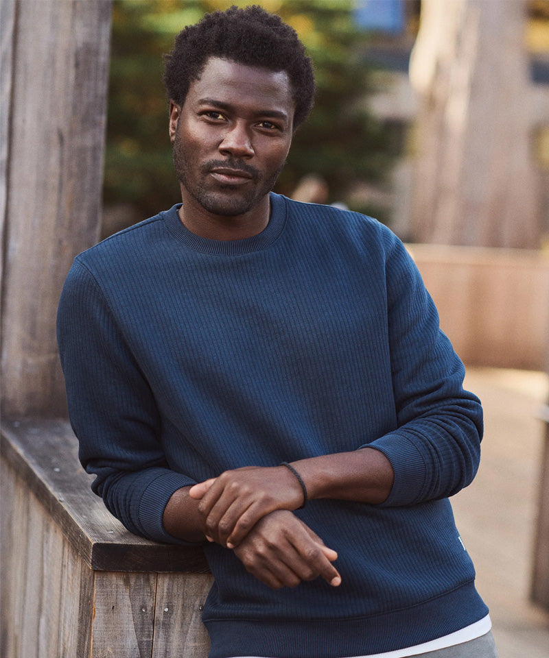 Corbet Vertical Quilted Crewneck in Navy