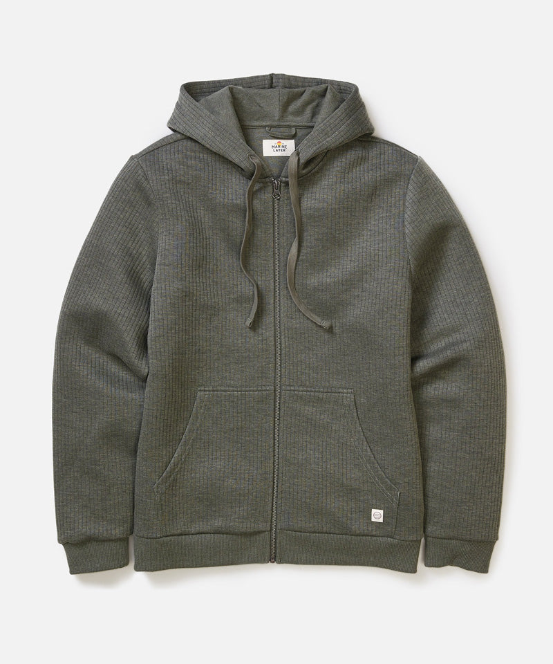 Corbet Quilted Zip Hoodie in Olive