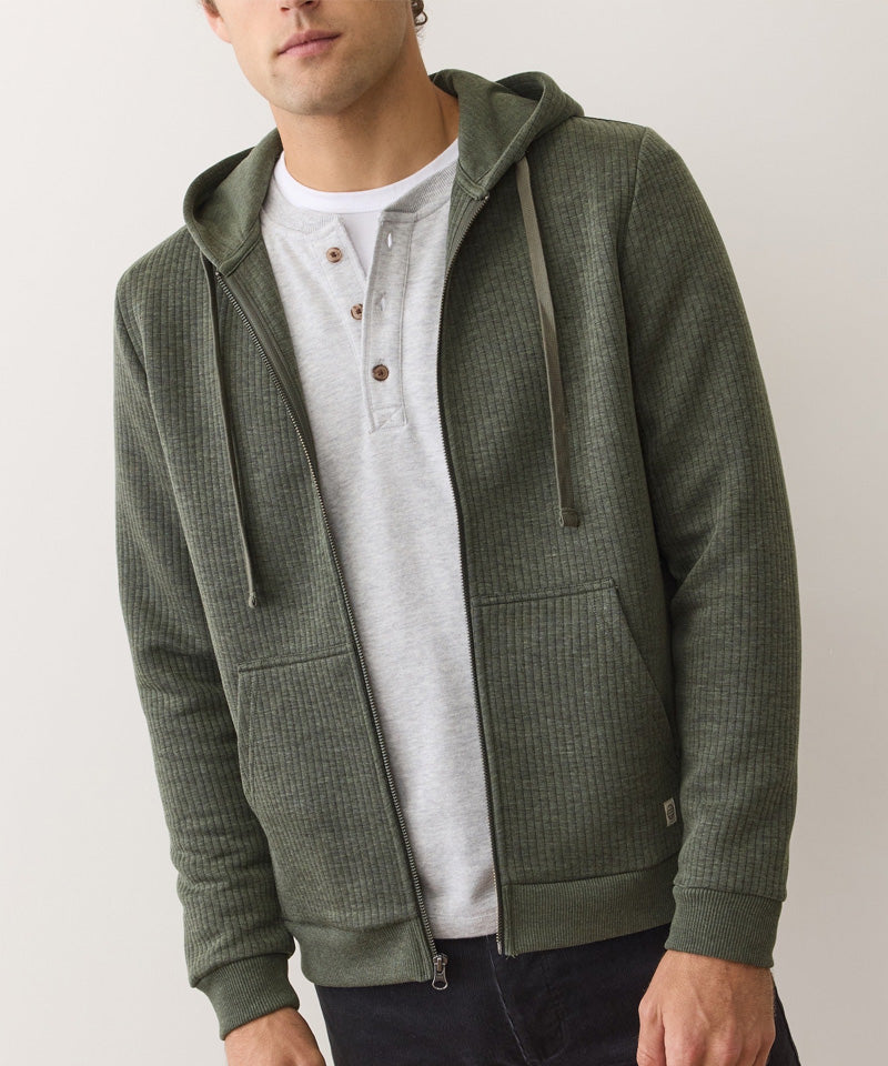 Corbet Quilted Zip Hoodie in Olive