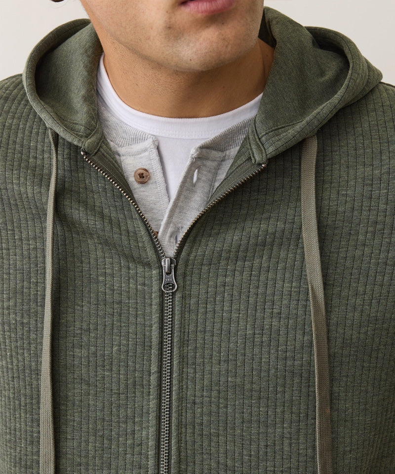Corbet Quilted Zip Hoodie in Olive