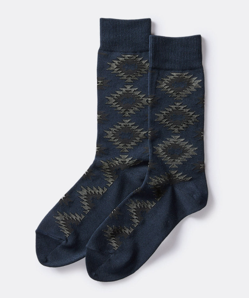 The Crew Sock in Navy Kilim