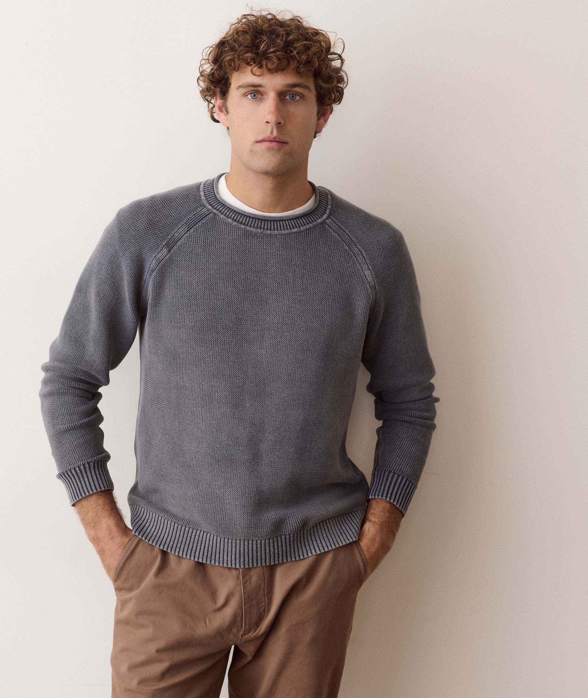 Garment Dye Roll Neck Sweater in Mood Indigo