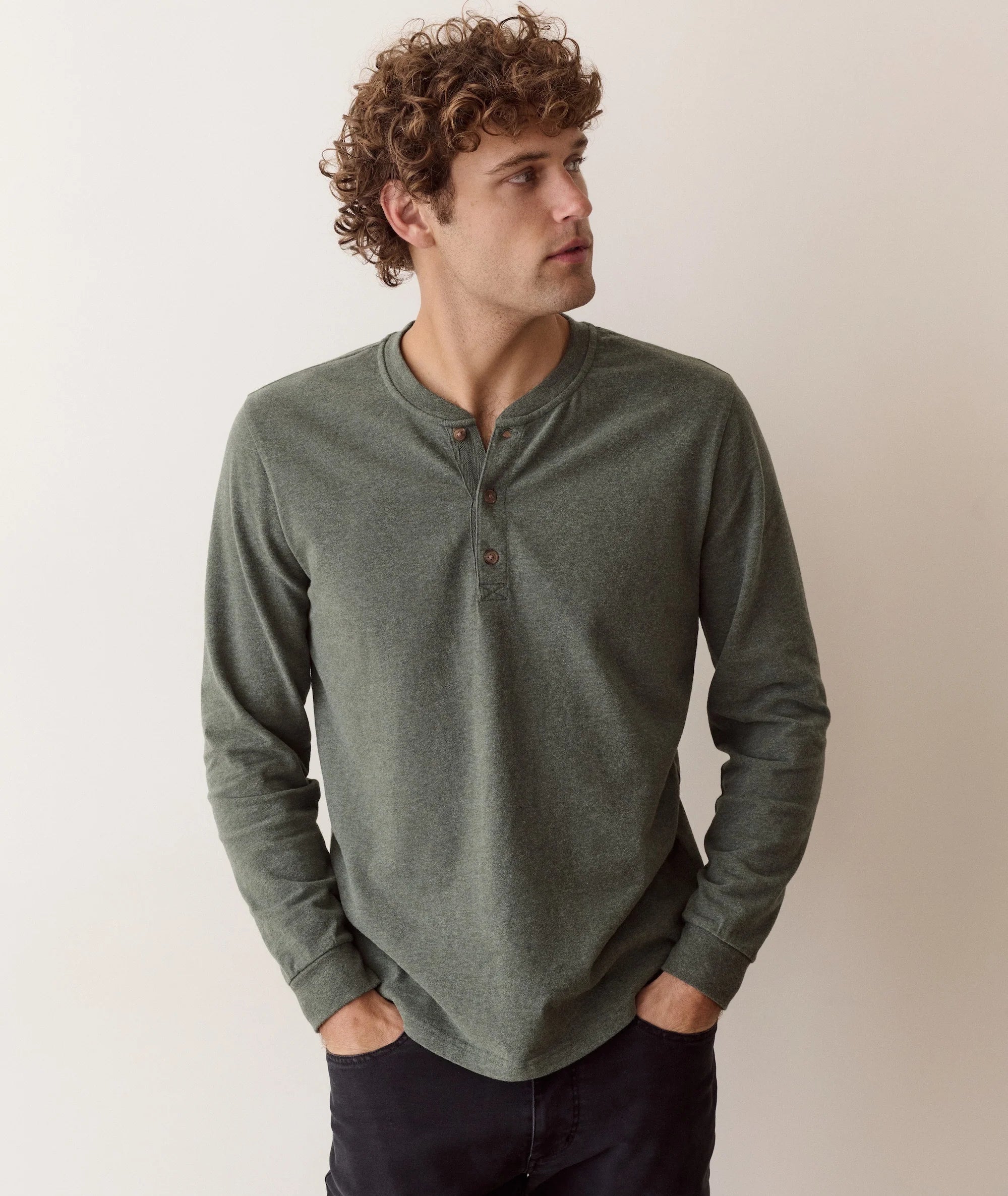 Luxe Jersey Henley in Balsam Green Heather