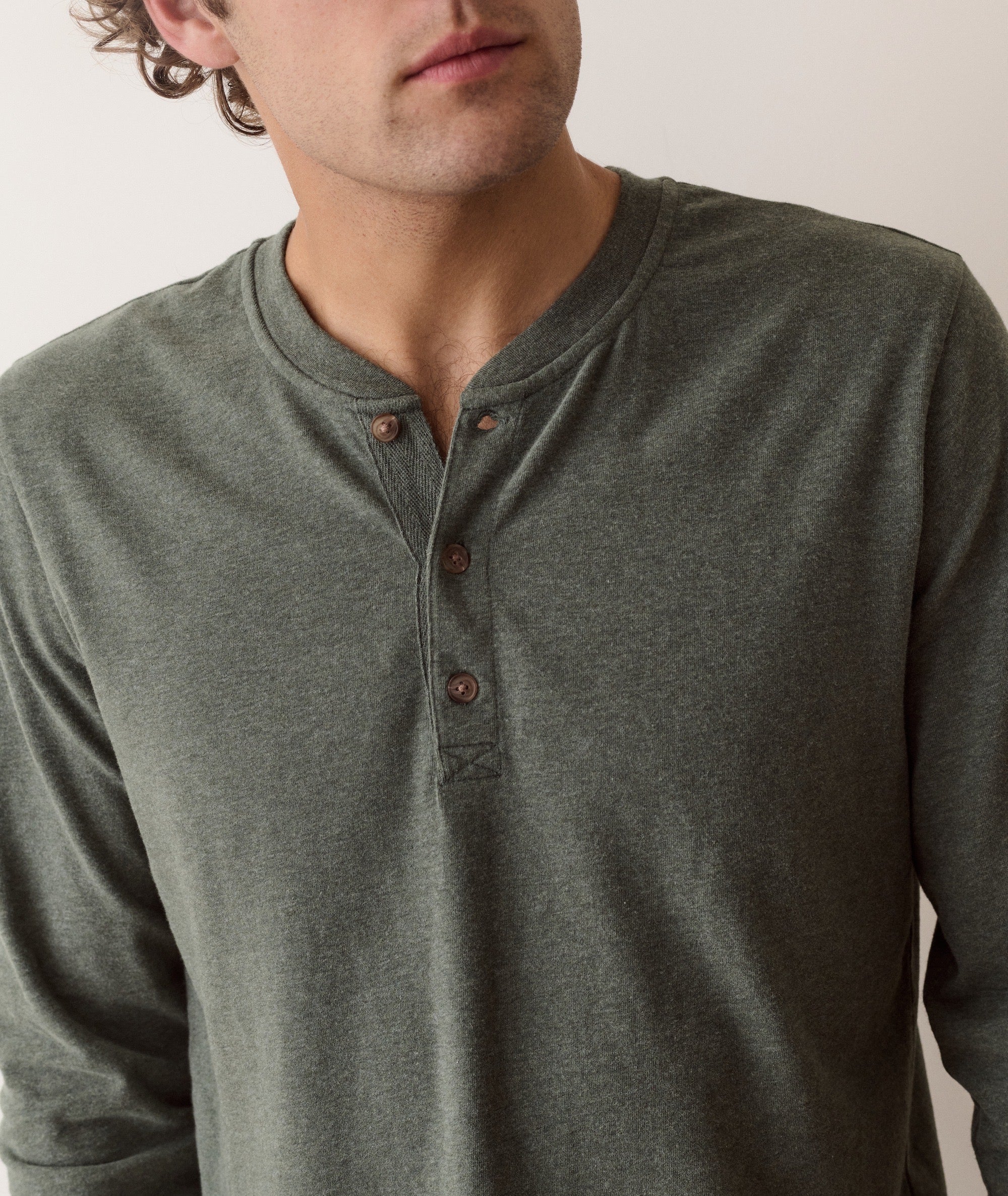 Luxe Jersey Henley in Balsam Green Heather