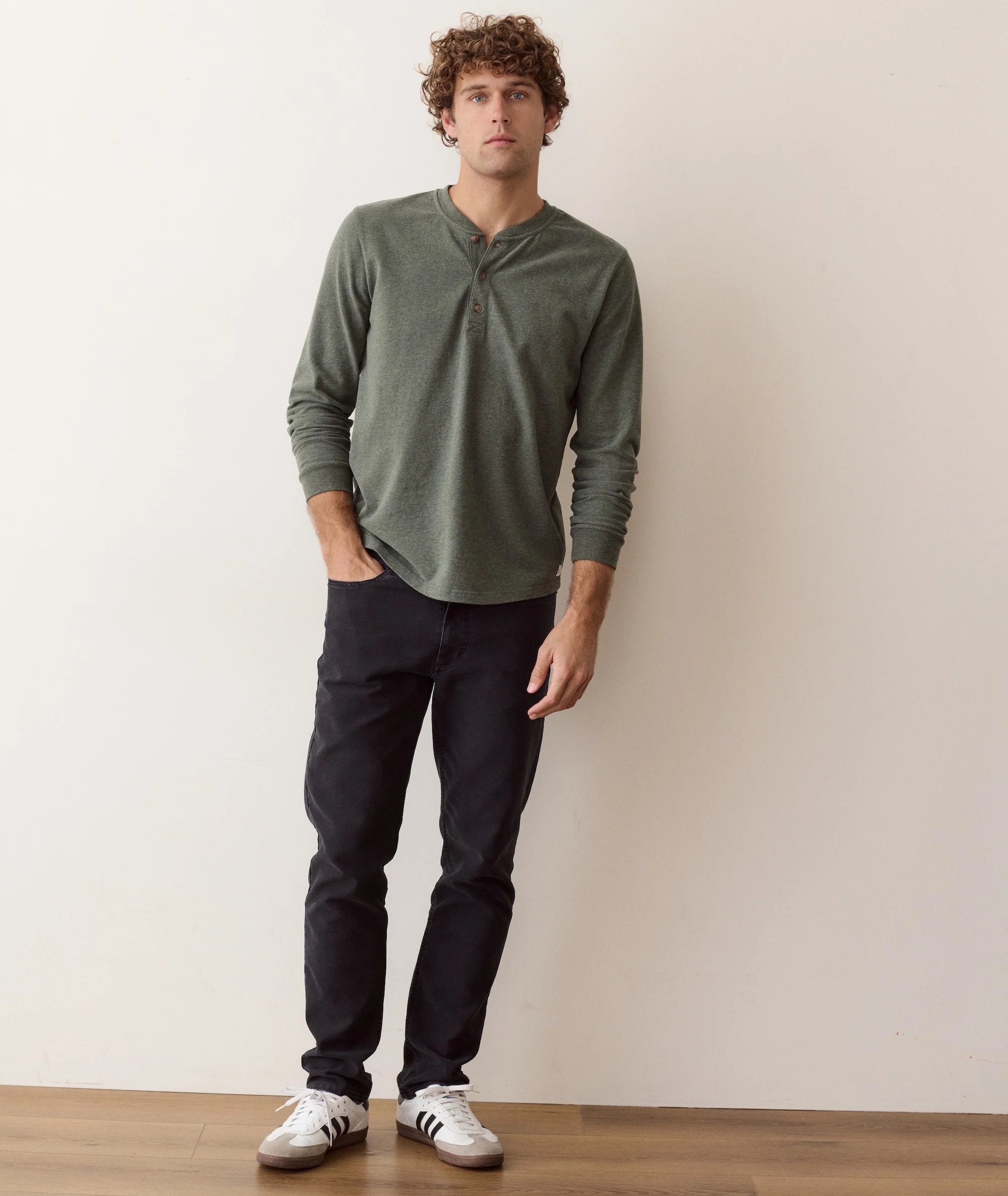 Luxe Jersey Henley in Balsam Green Heather
