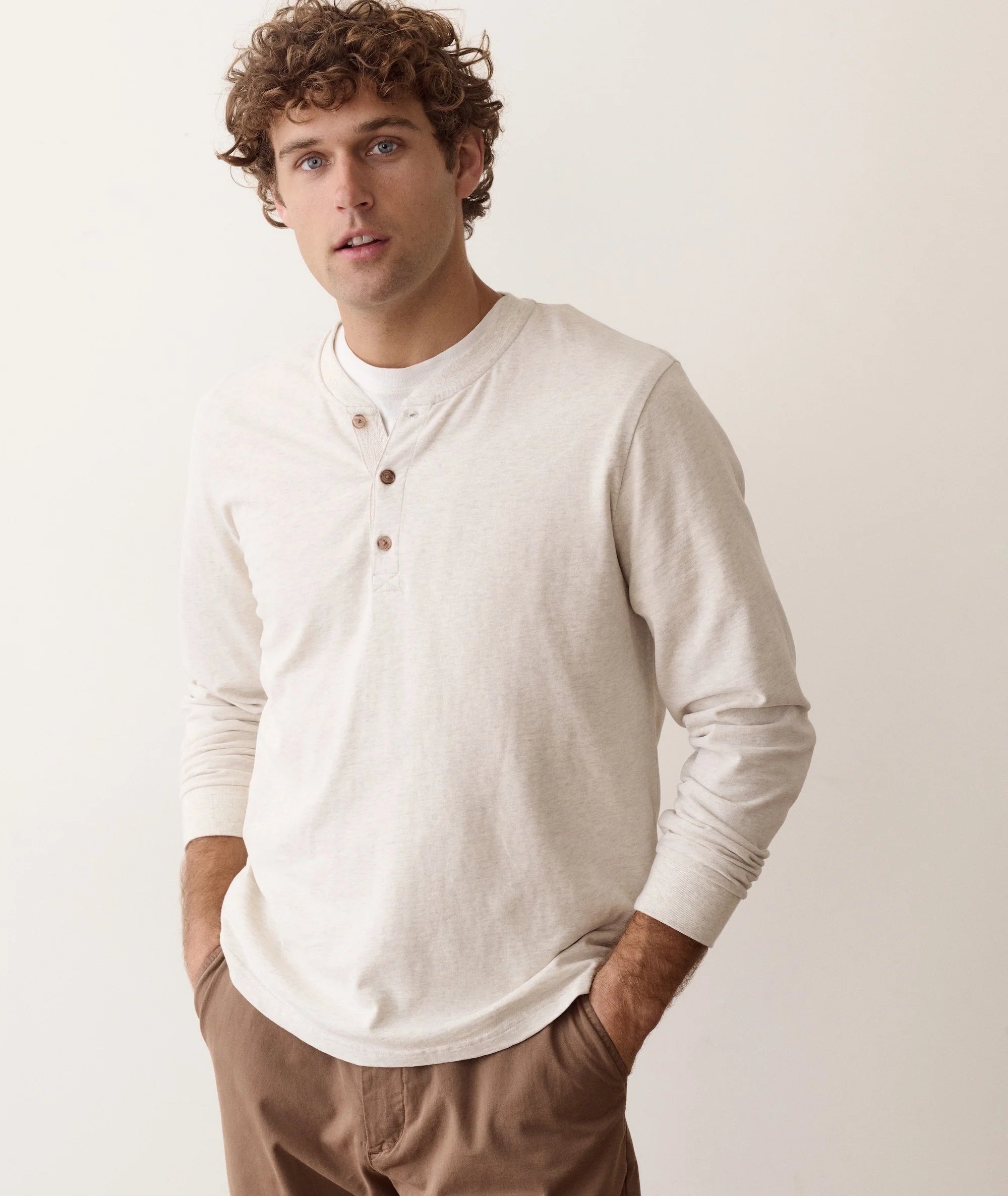 Luxe Jersey Henley in Oatmeal Heather