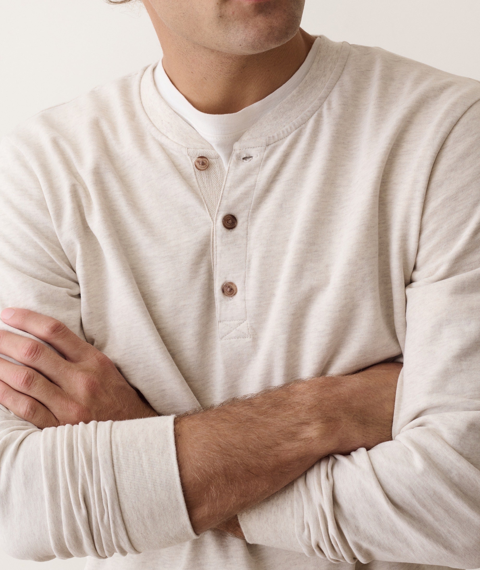 Luxe Jersey Henley in Oatmeal Heather