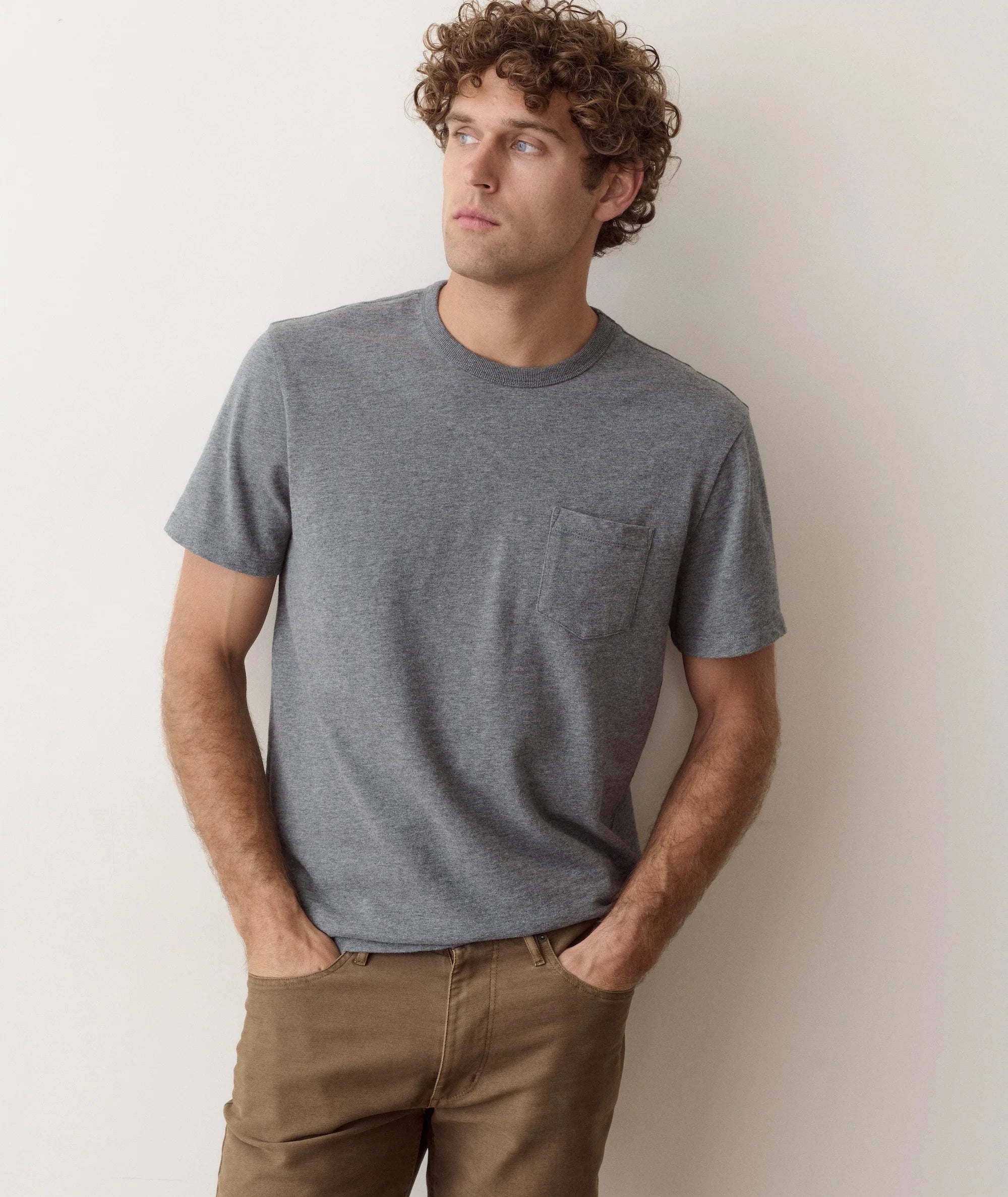 Luxe Slub Pocket Tee in Heather Grey