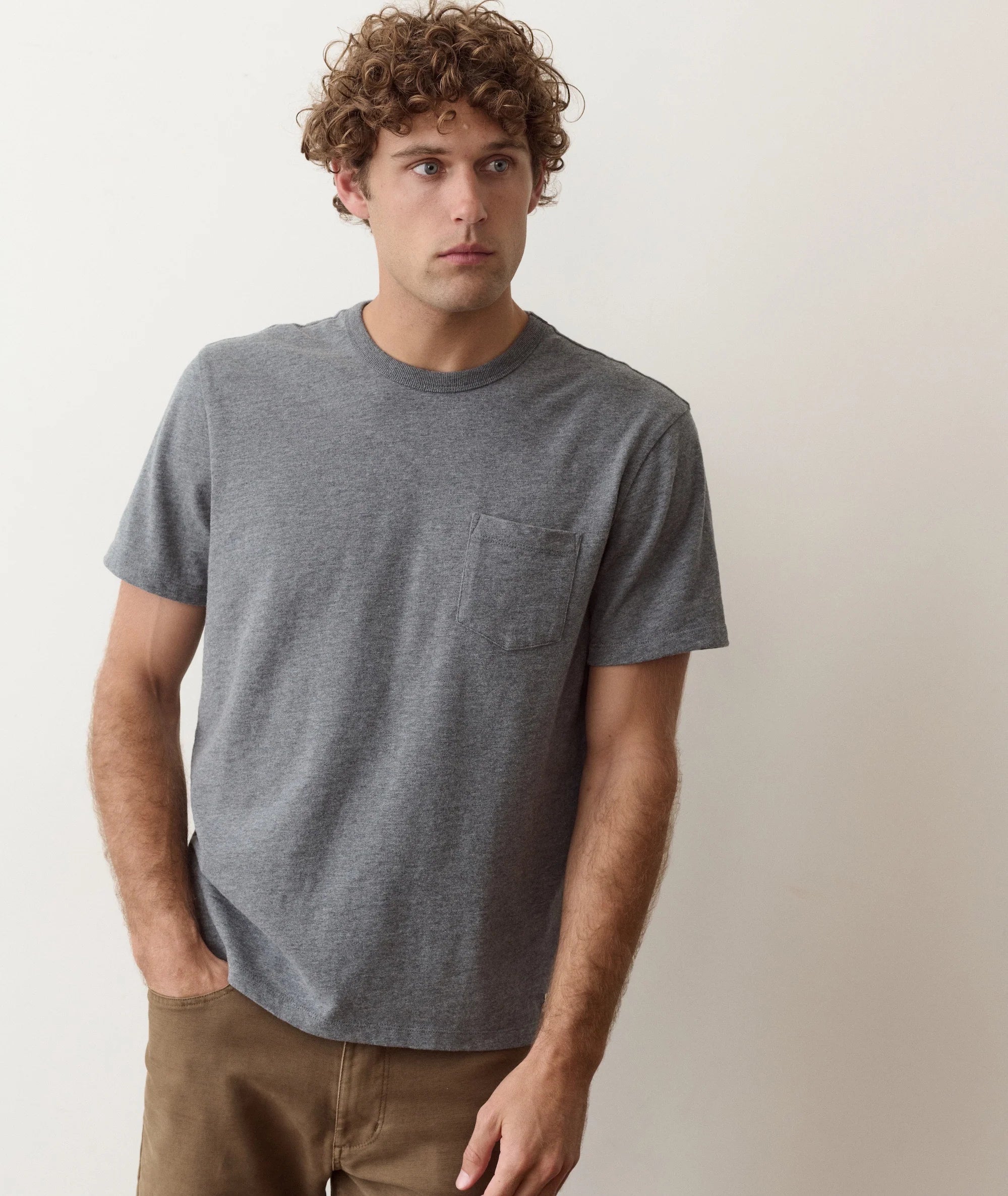 Luxe Slub Pocket Tee in Heather Grey