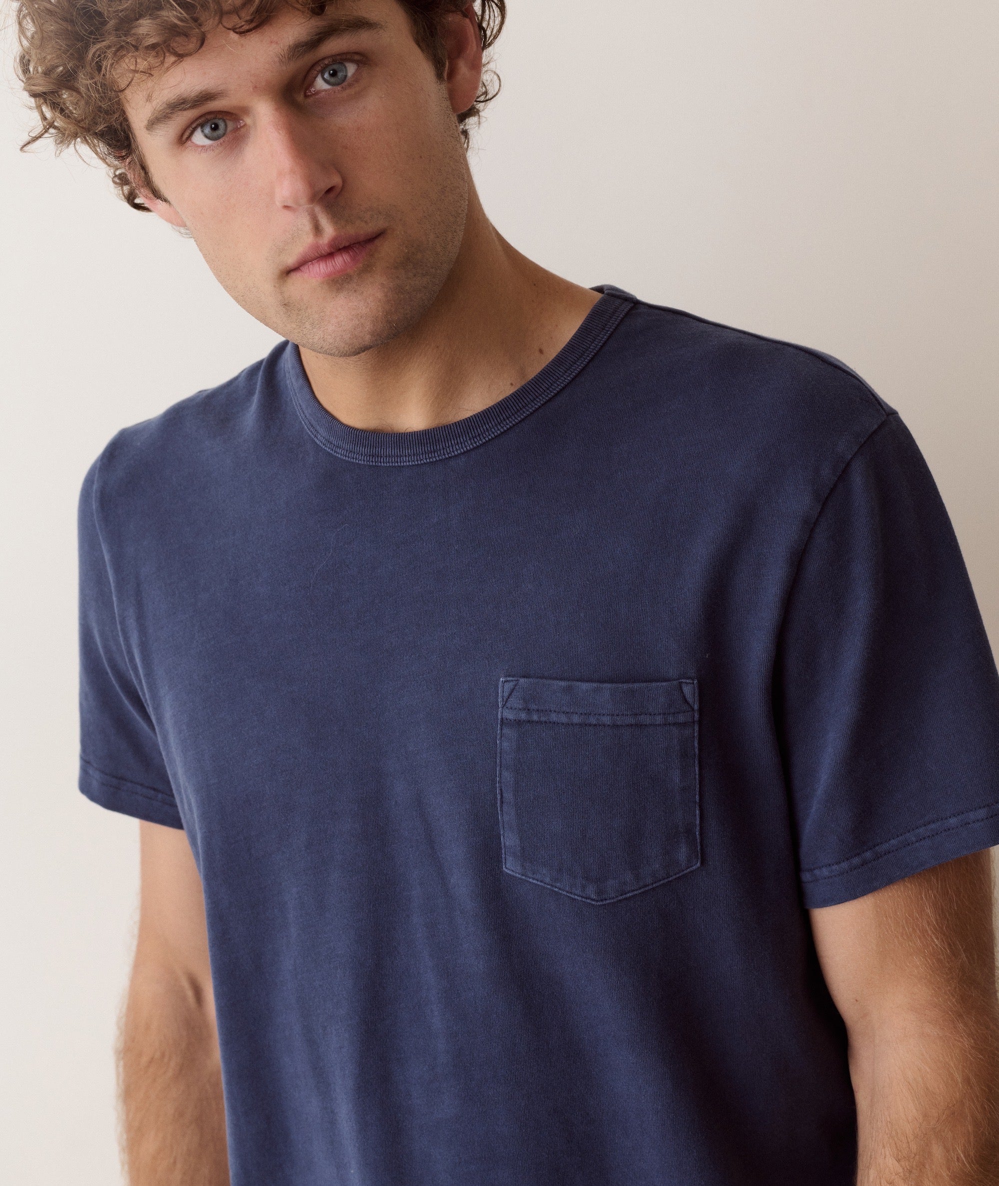 Luxe Slub Pocket Tee in Navy