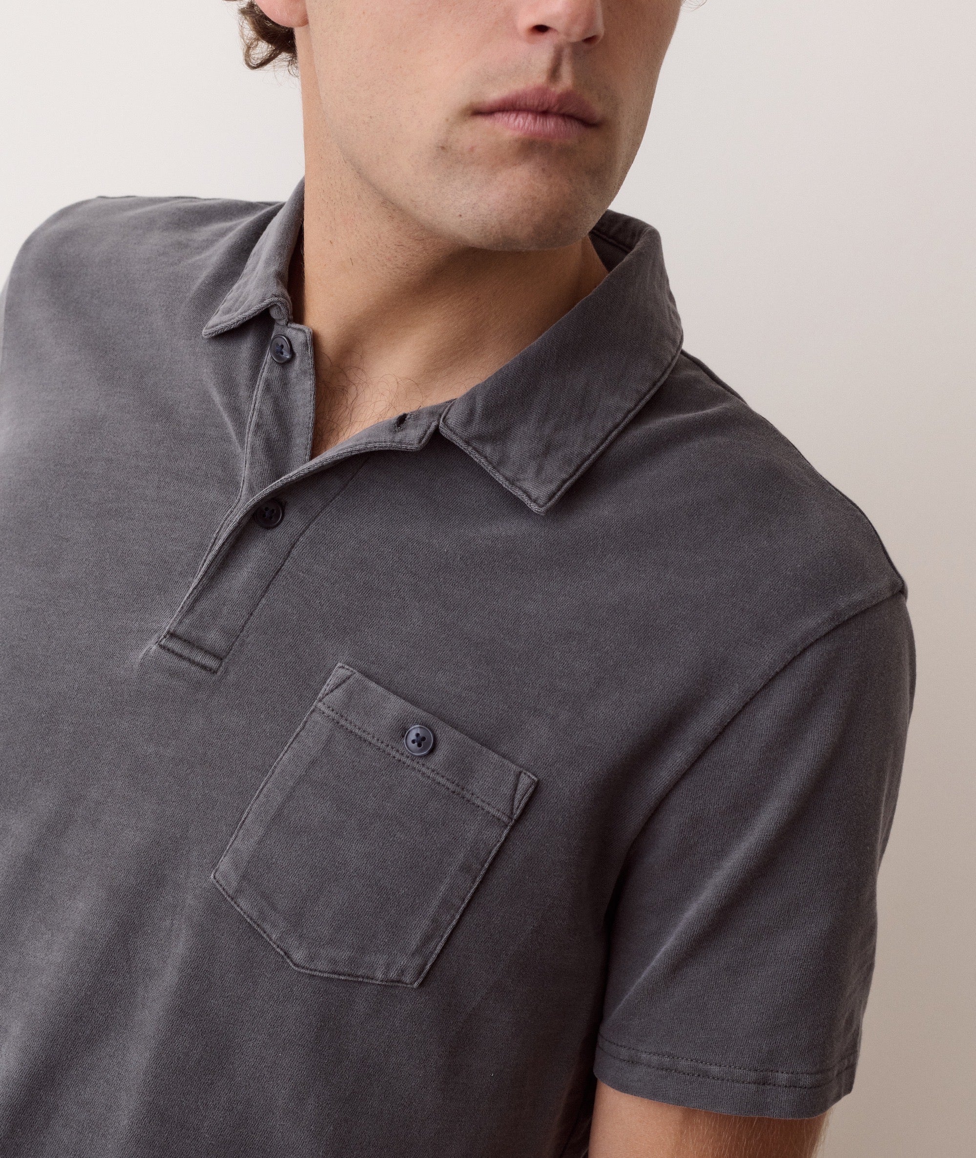 Luxe Slub Polo in Asphalt