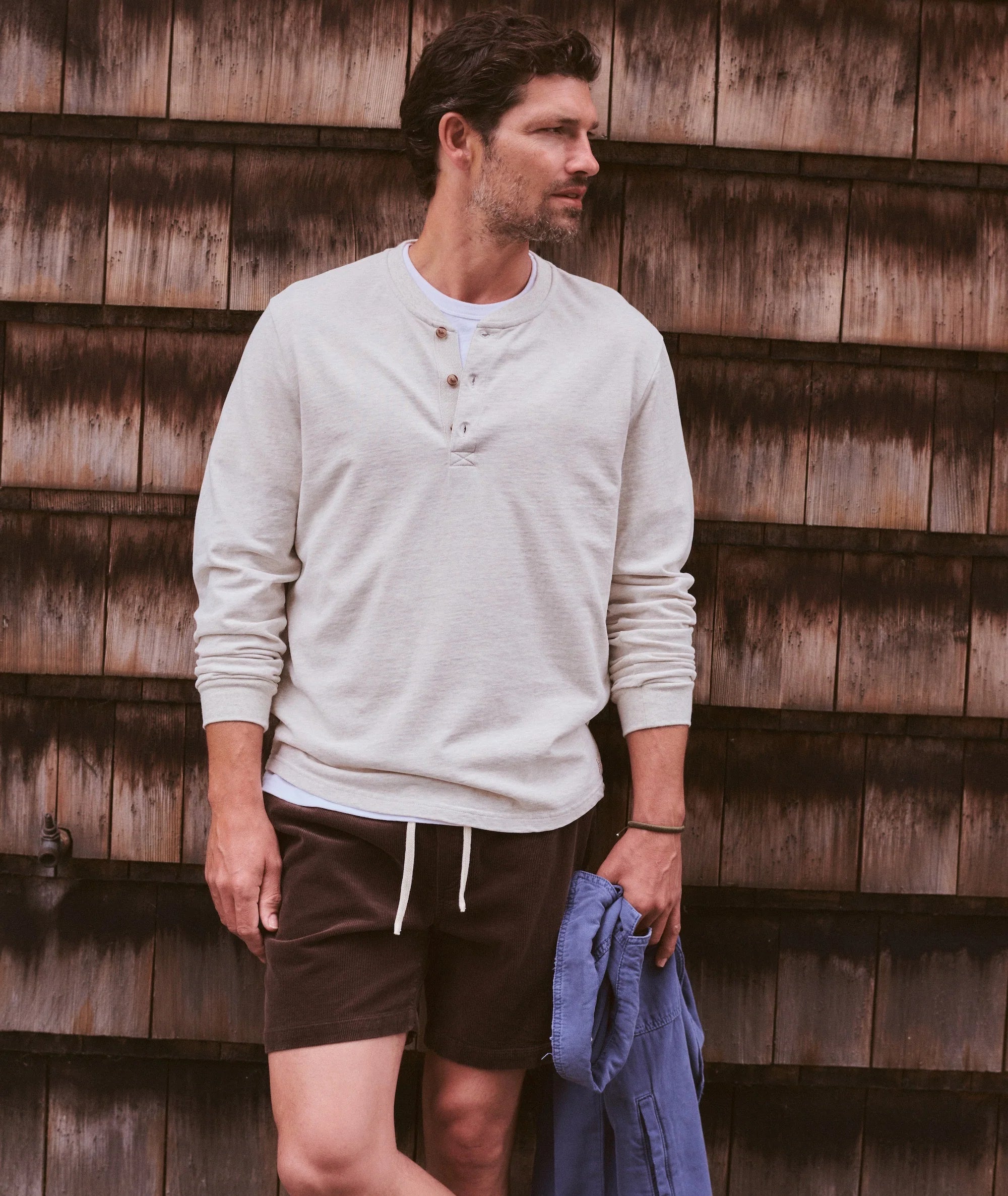 Luxe Jersey Henley in Oatmeal Heather