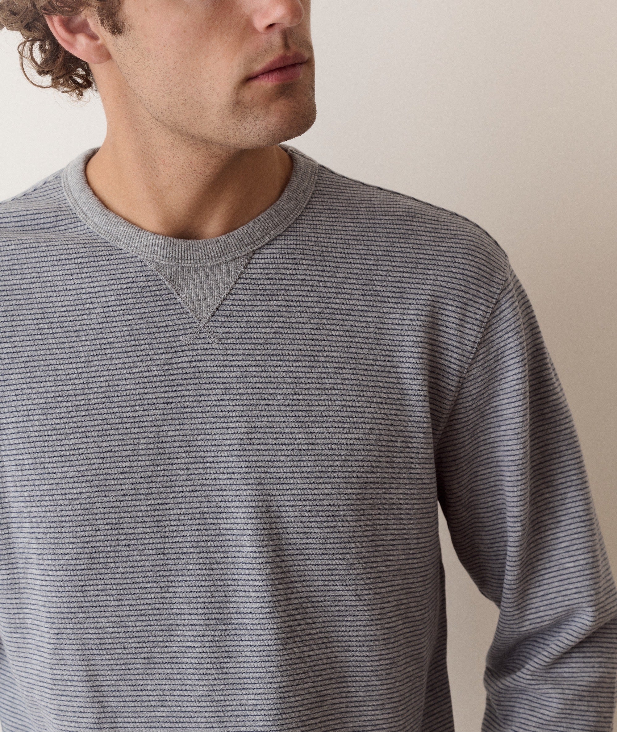 Relaxed Cloud 9 Terry Crewneck in Heather Grey Stripe