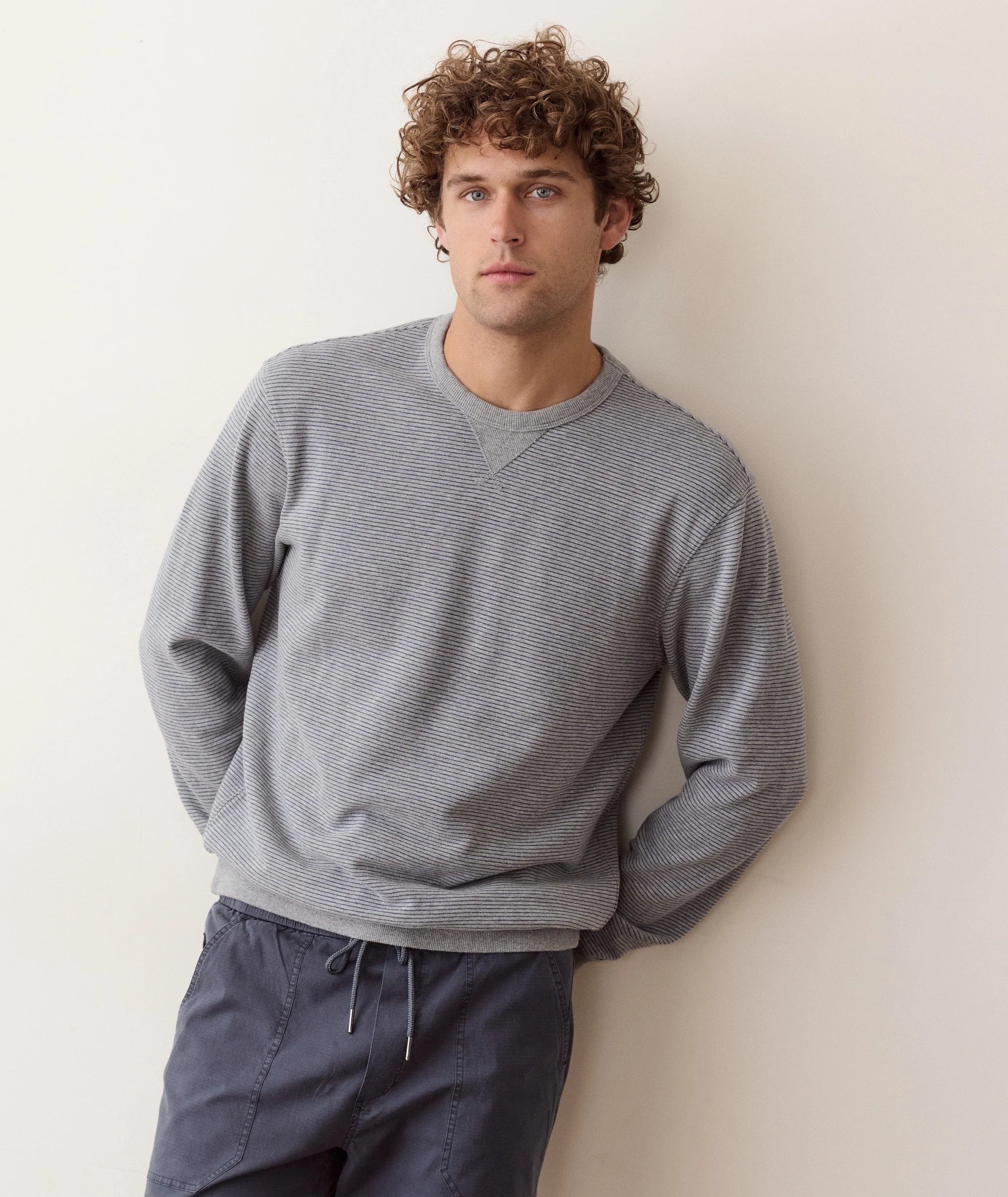 Relaxed Cloud 9 Terry Crewneck in Heather Grey Stripe