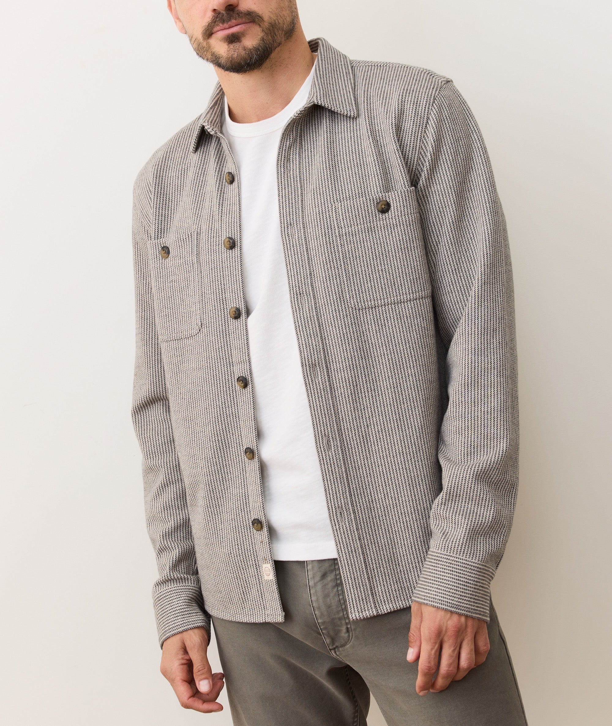 Pacifica Stretch Twill Overshirt in Grey Railroad Stripe