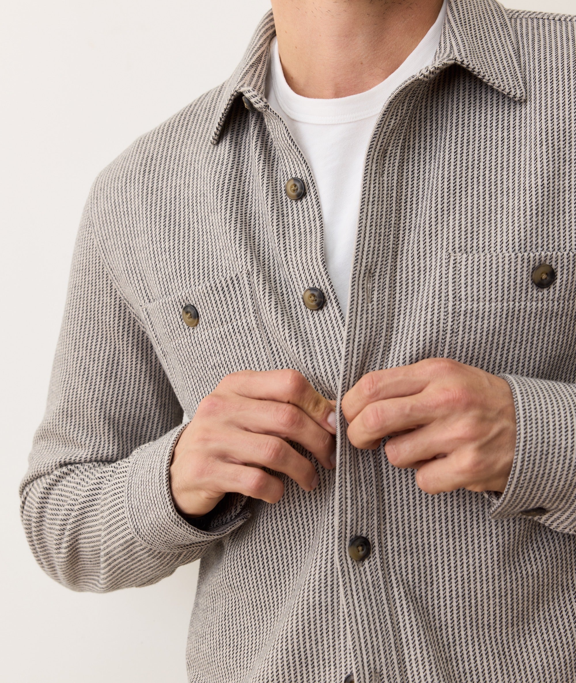 Pacifica Stretch Twill Overshirt in Grey Railroad Stripe
