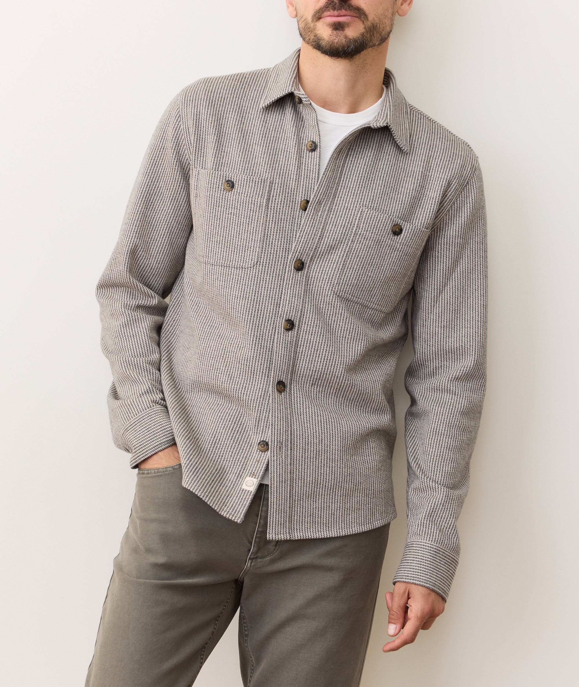 Pacifica Stretch Twill Overshirt in Grey Railroad Stripe