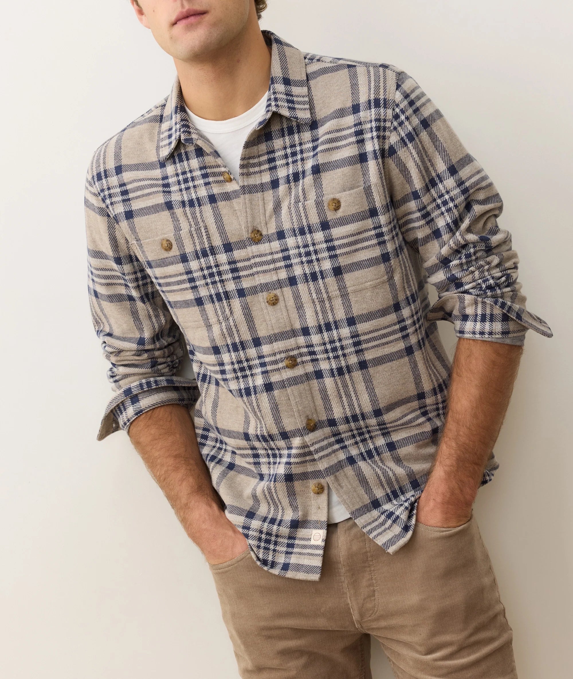 Pacifica Stretch Twill Overshirt in Taupe Plaid