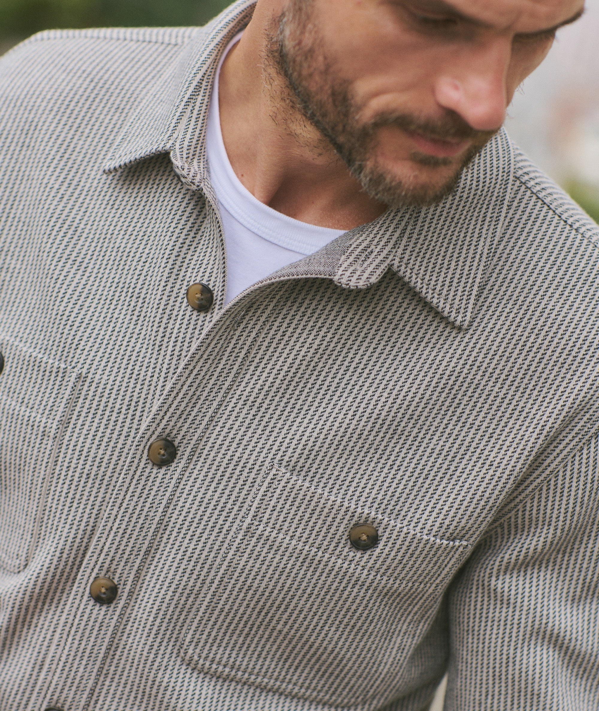 Pacifica Stretch Twill Overshirt in Grey Railroad Stripe
