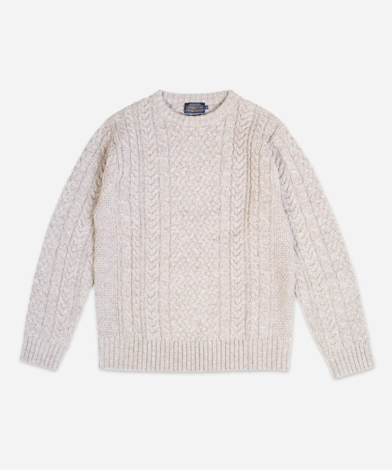 Wool Fisherman Crew Sweater in Wheat
