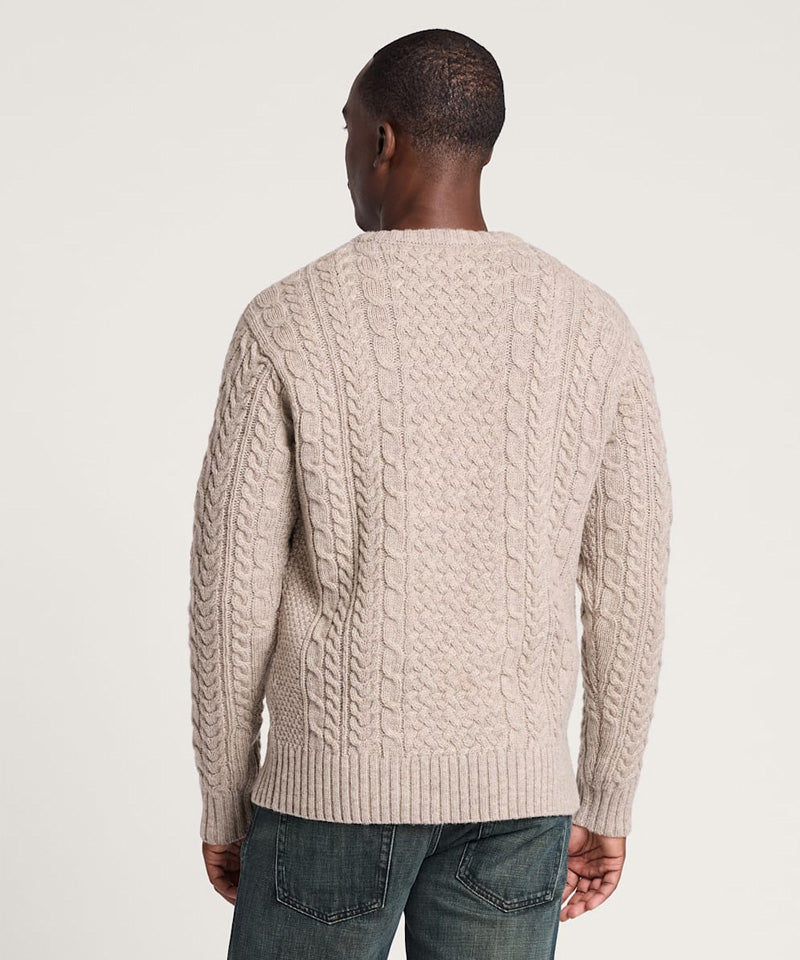 Wool Fisherman Crew Sweater in Wheat