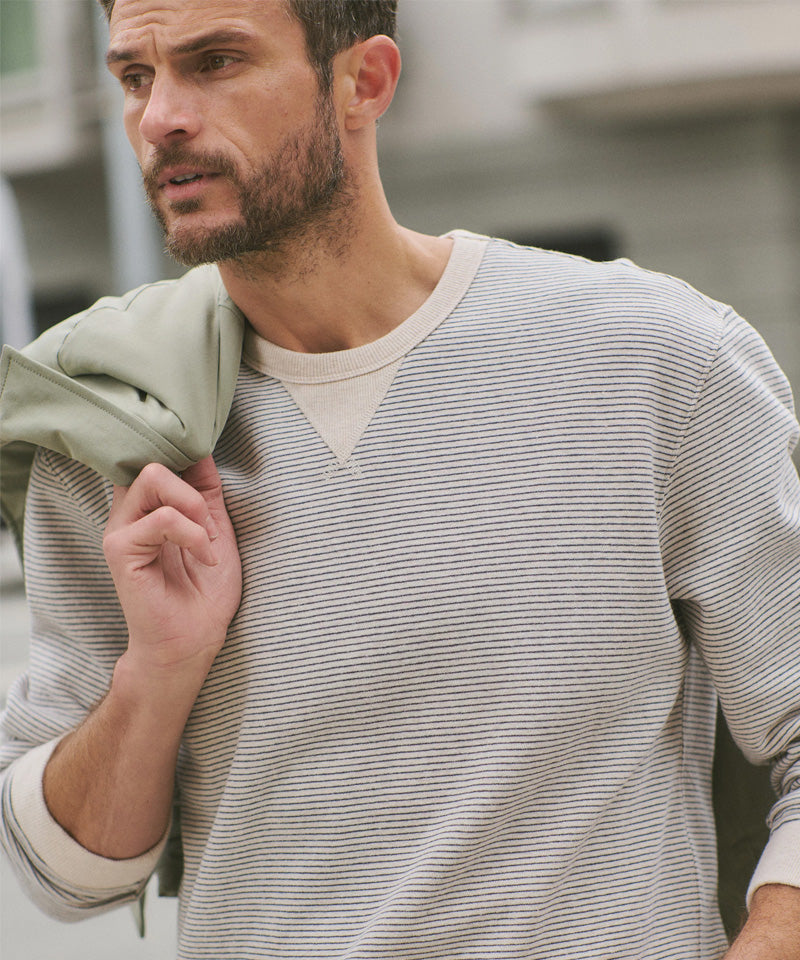 Relaxed Cloud 9 Fleece Crewneck in Driftwood Mini Stripe