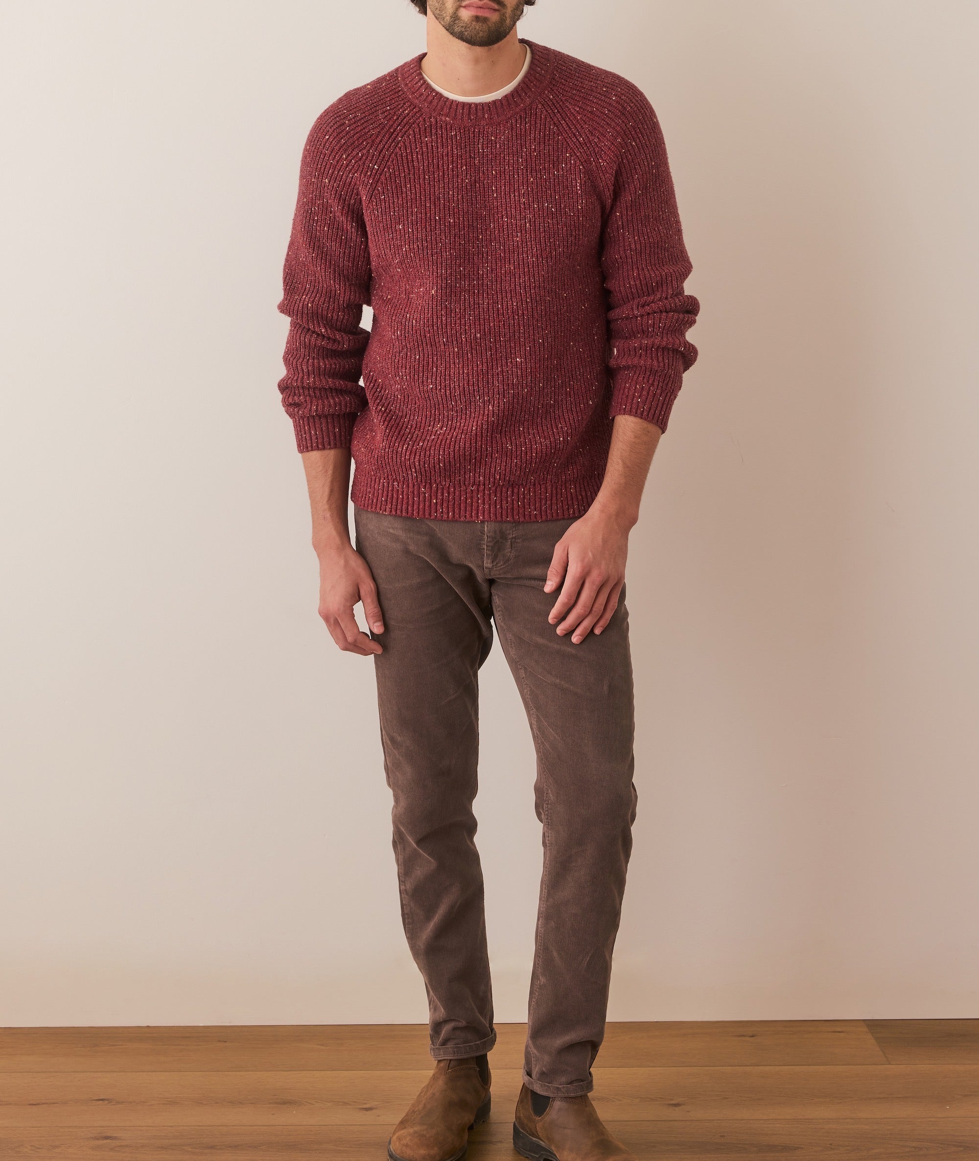 Coleman Crewneck Sweater in Burgundy Neps