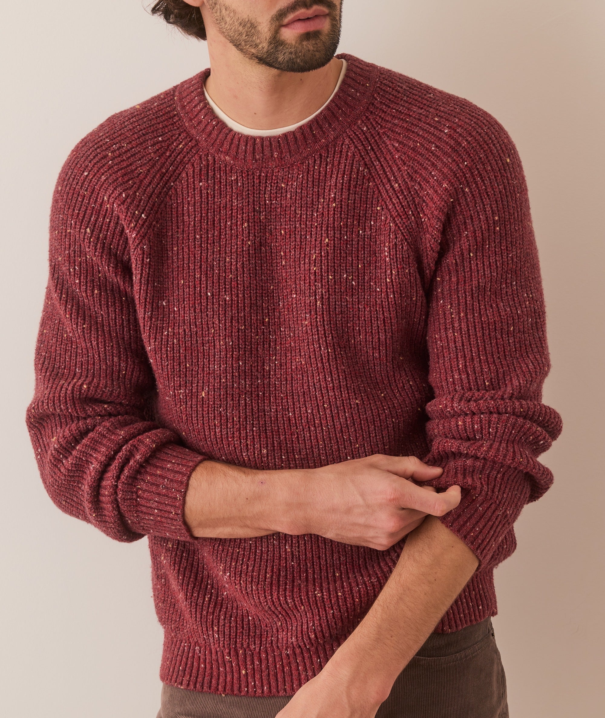 Coleman Crewneck Sweater in Burgundy Neps