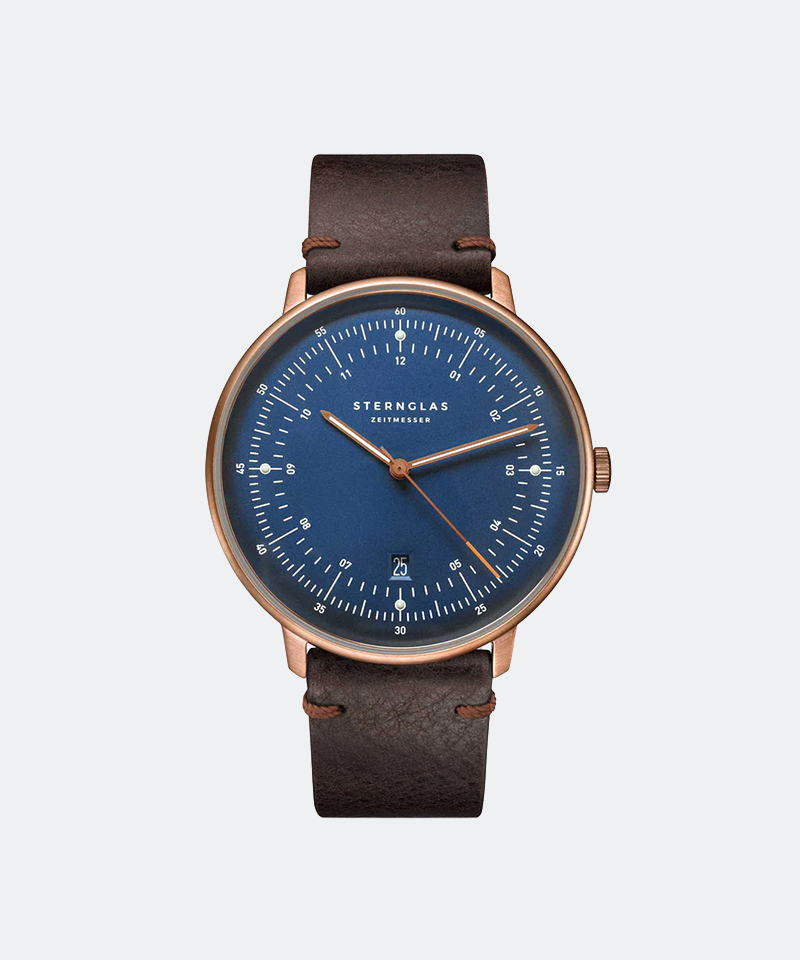 Hamburg Bronze Quartz 42mm - Blue on Vintage Mocha Leather Band