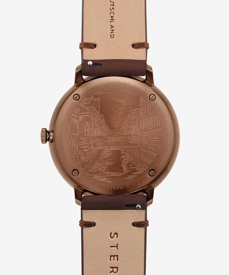 Hamburg Bronze Quartz 42mm - Blue on Vintage Mocha Leather Band