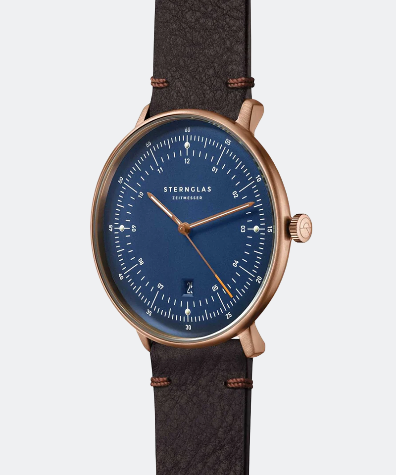 Hamburg Bronze Quartz 42mm - Blue on Vintage Mocha Leather Band