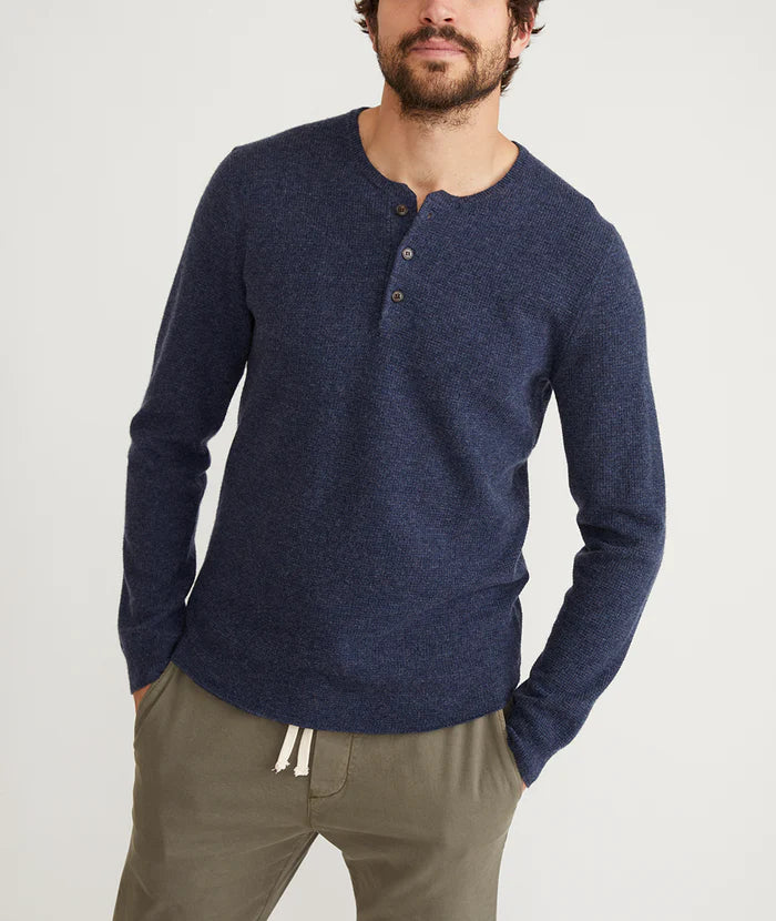 Long Sleeve Merino Blend Sweater Henley in Indigo