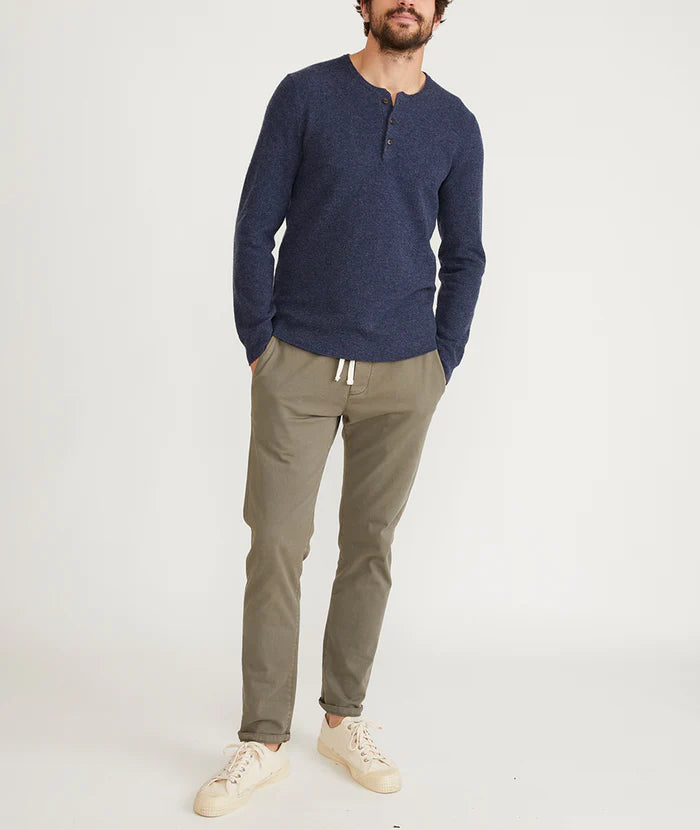 Long Sleeve Merino Blend Sweater Henley in Indigo