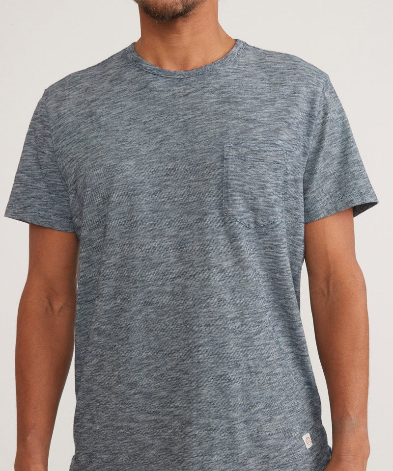 Indigo Mini Stripe Signature Crew Tee in Indigo Space Dye