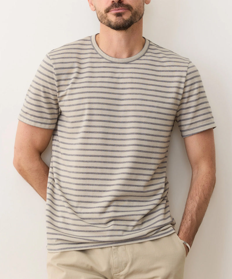 Signature Jacquard Crew Tee in Abbey Stone/India Ink