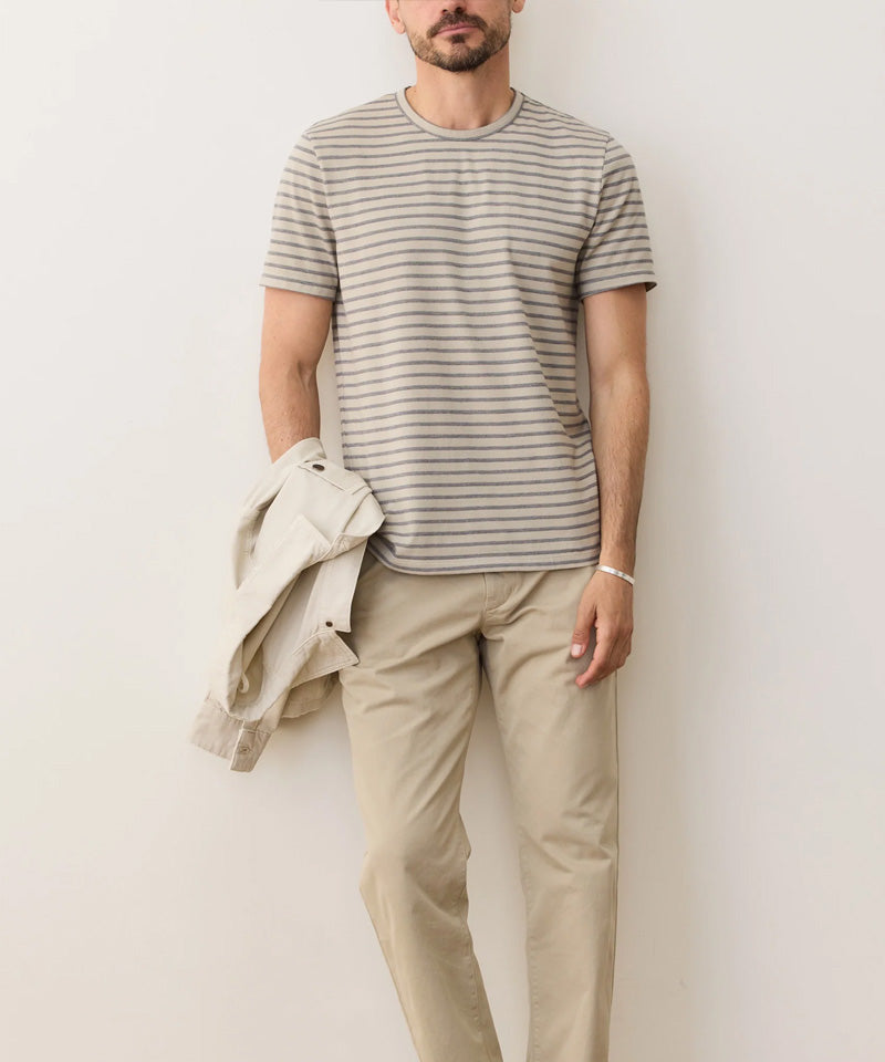 Signature Jacquard Crew Tee in Abbey Stone/India Ink